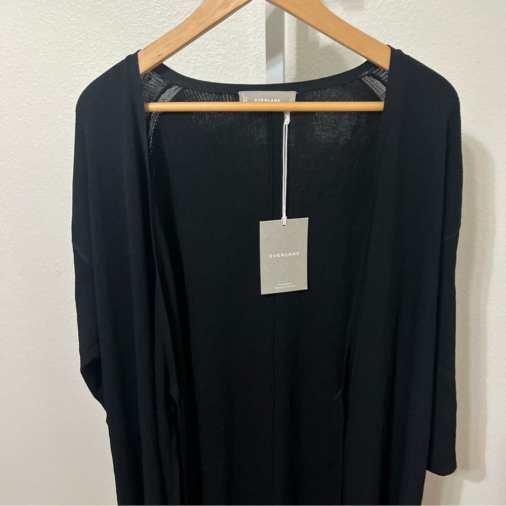 NWT Everlane Black Knit Open Cardigan Tie Waist Black Large Minimalist - Picture 9 of 12